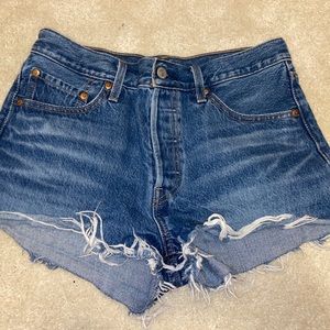 Medium-wash Levi’s denim shorts